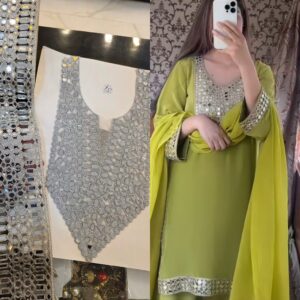 Real Mirror work Neck & Big size lace for Sleeves