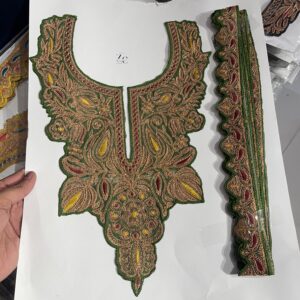 Tilla Neck with 4.5 Meter Lace ( Mehandi green copper )