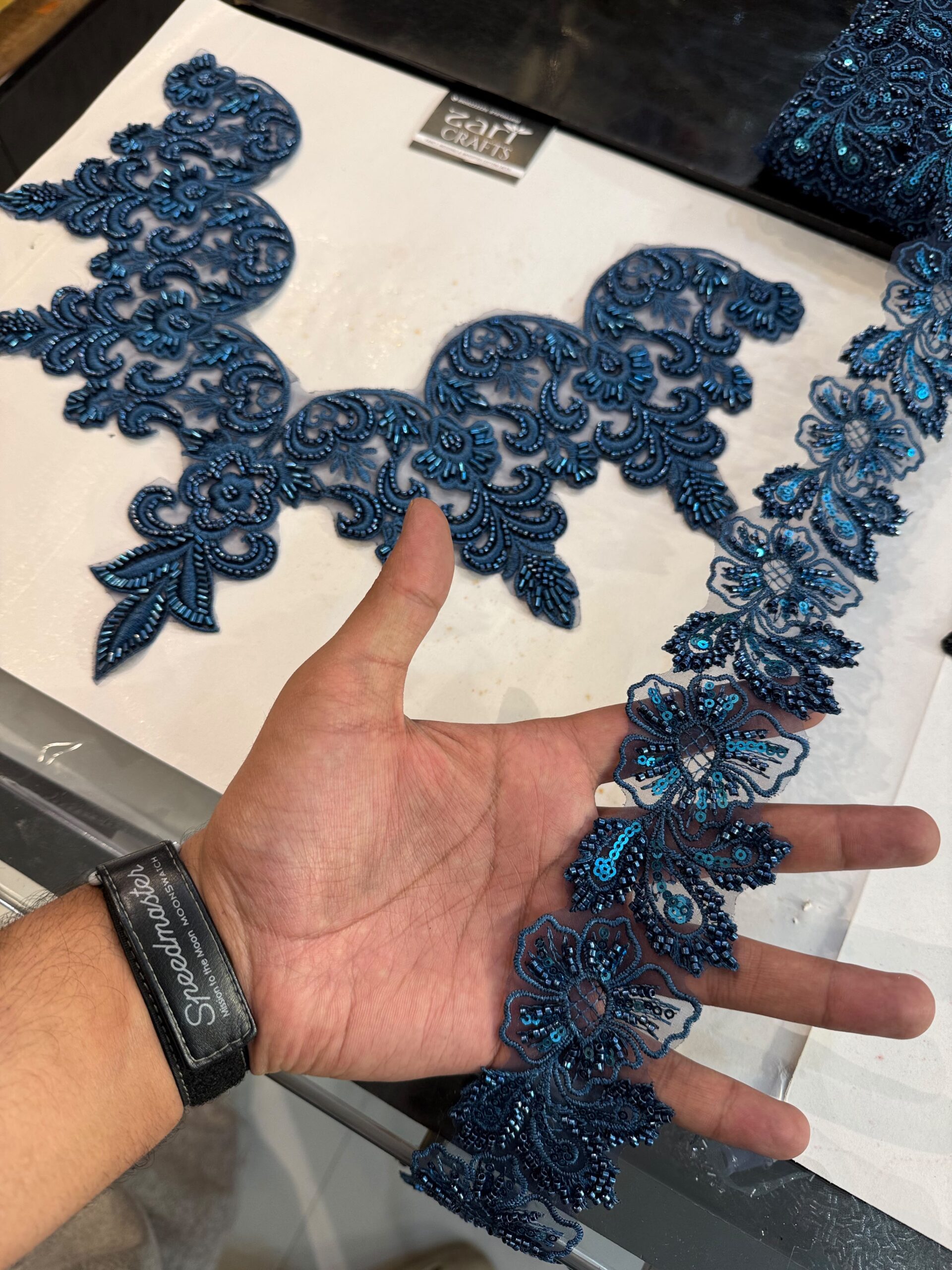 Imported Crystal work Neck with Bell Sleeves.