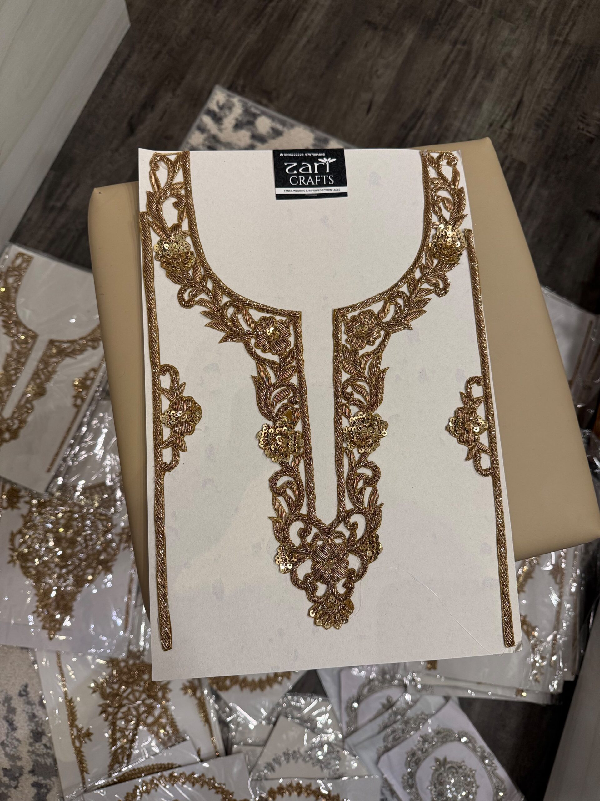 Premium Dabka Handmade Neck with Sleeves.