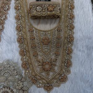 zardosi Neck with Matching 1 meter Lace included. (Antique Gold)