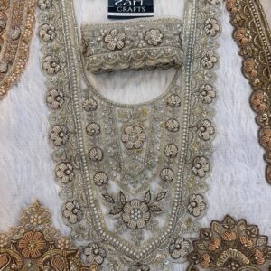 Zardosi Neck with Matching 1 meter Lace included. (Silver)