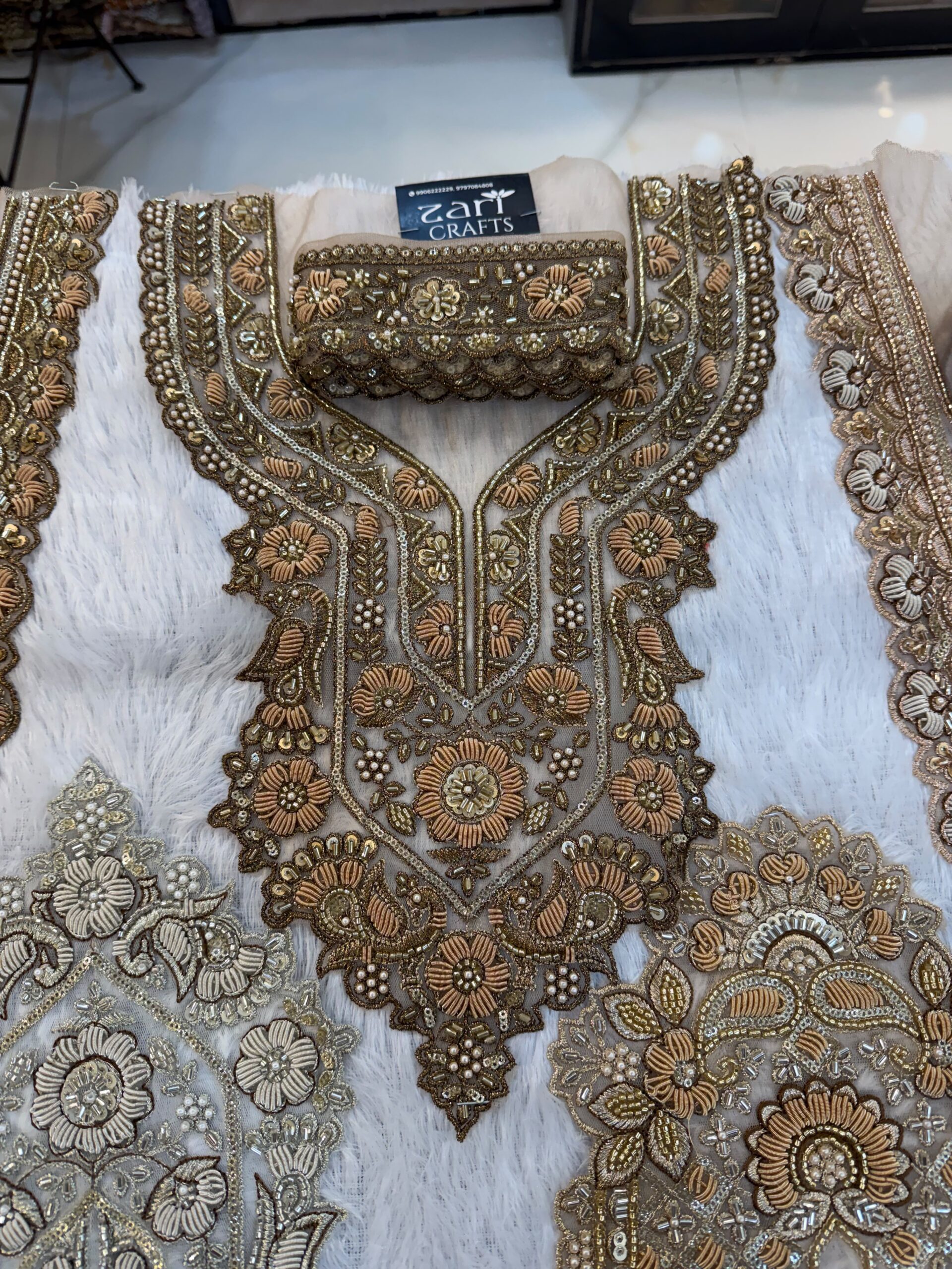 Zardosi Neck with Matching 1 meter Lace included. (Antique Gold)