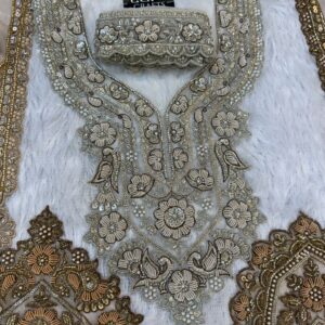 Zardosi Neck with Matching 1 meter Lace included. (Silver)