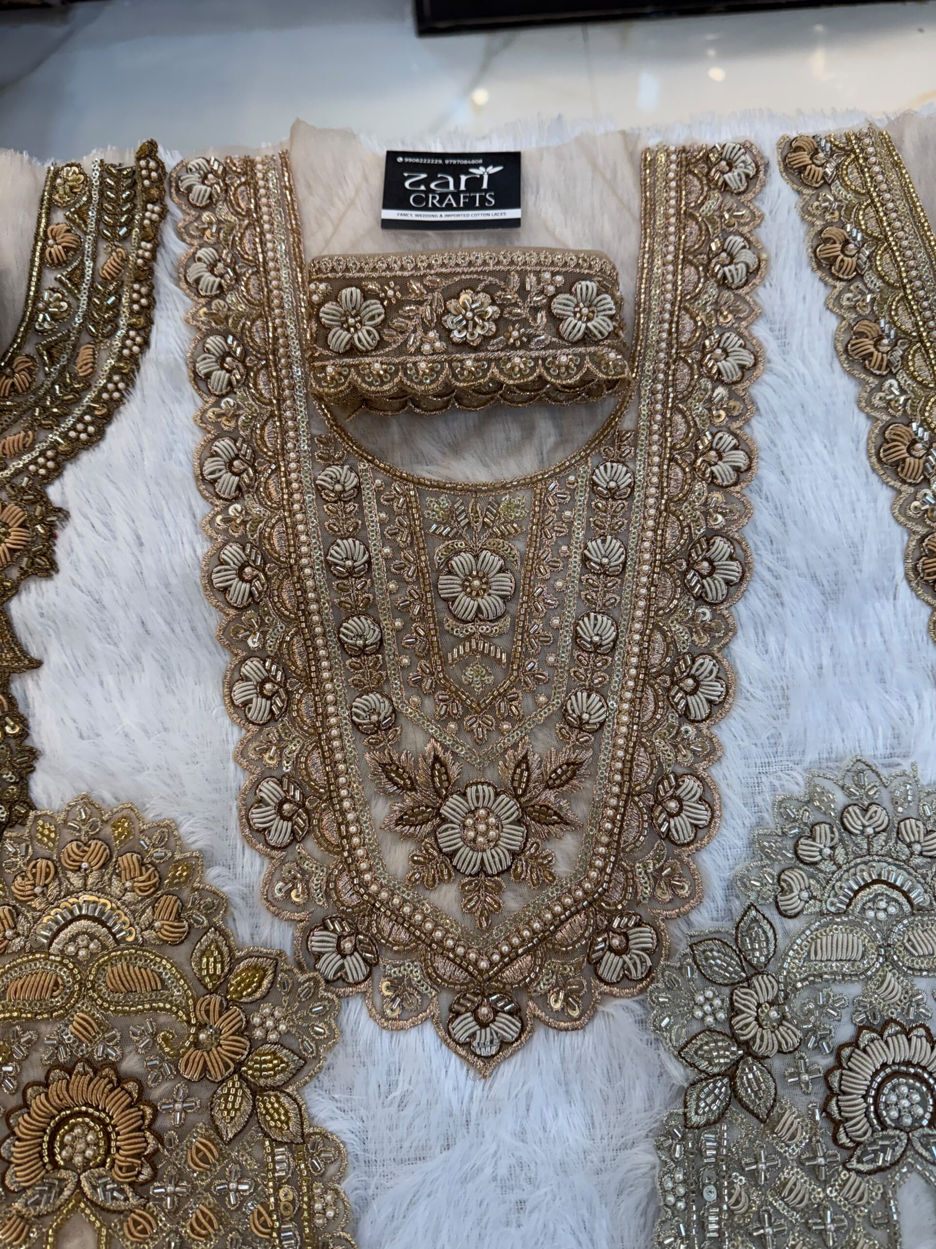 Zardosi Neck with Matching 1 meter Lace included. (Rose gold)