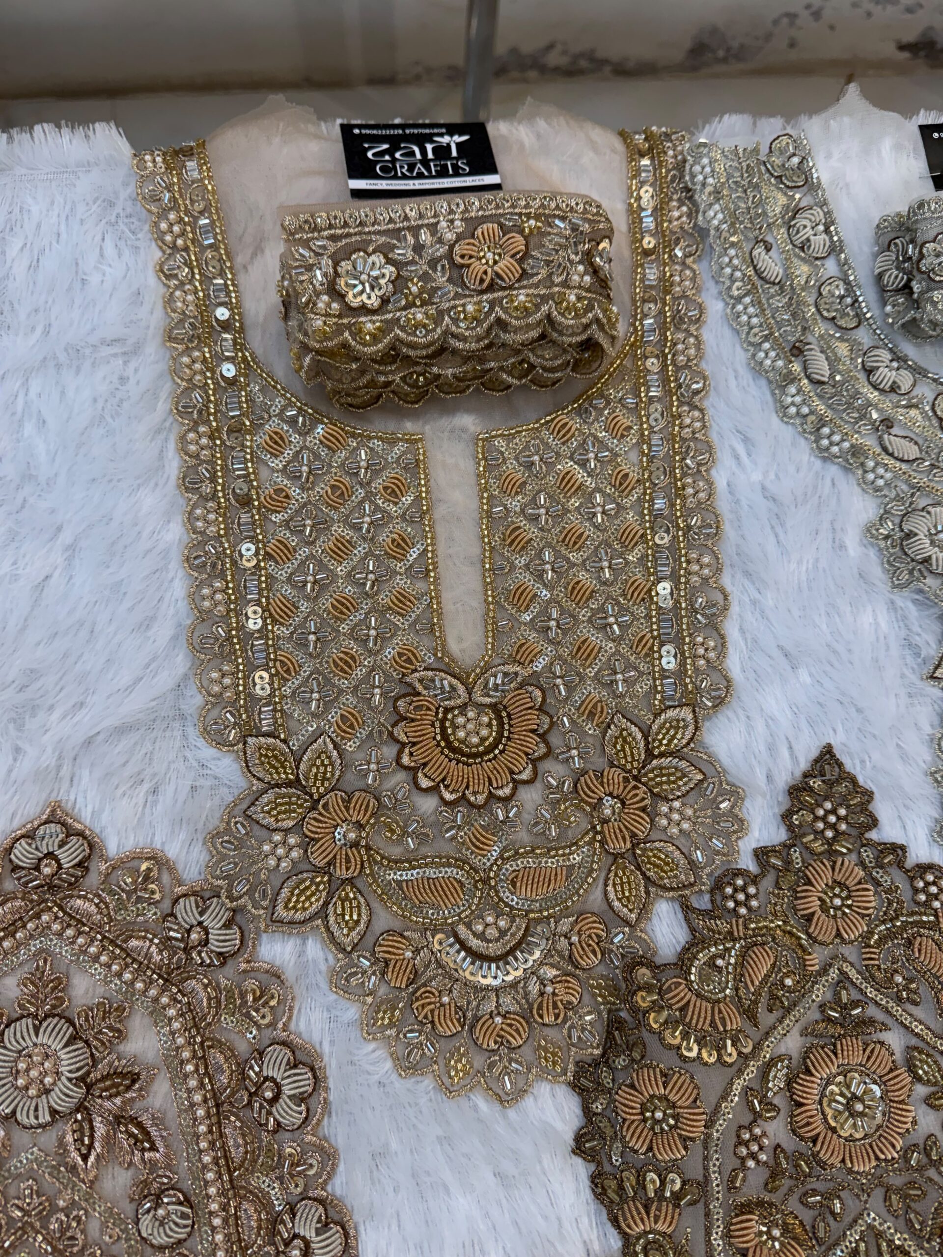 Zardosi Neck with Matching 1 meter Lace included. (Rose Gold)